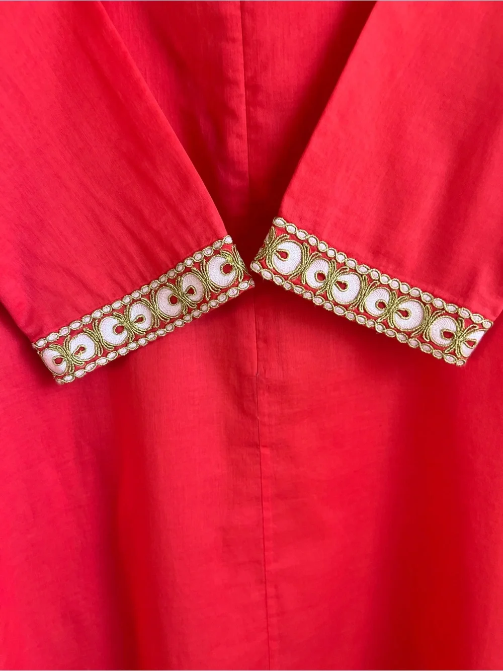 Tory Burch Coral Tunic Dress with Gold & White Embroidery